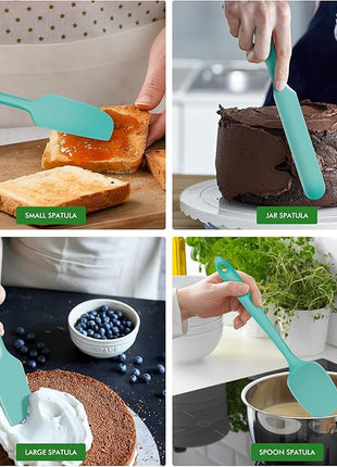 HOTEC 600°F Heat Resistant Silicone Rubber Spatula Set for Baking, Cooking, and Mixing Non Stick Dishwasher Safe BPA-Free Aqua Sky set of 4