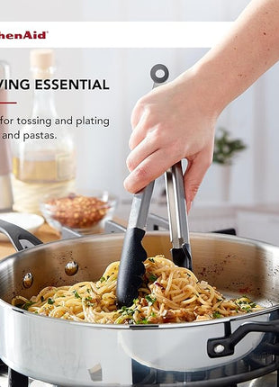 KitchenAid Silicone Tipped Stainless Steel Tongs, Black, 9 Inch