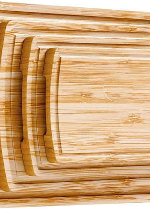Wood Cutting Boards for Kitchen - Bamboo Cutting Board Gift Set with Deep Juice Groove & Side Handles - Chopping Board Butcher Block for Meat, Vegetables, Charcuterie, Cheese, Serving, or Meal Prep