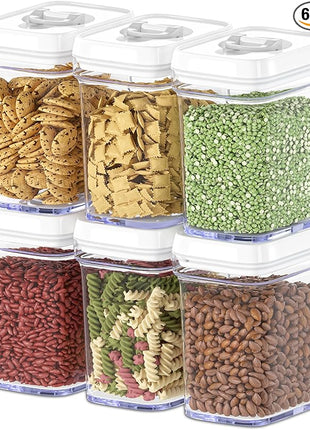DWËLLZA KITCHEN Airtight Food Storage Containers for Pantry With White Lids – 6 Pack - Clear Air Tight Kitchen Containers Pantry Organization and Storage - BPA-Free Plastic - Keeps Food Fresh & Dry
