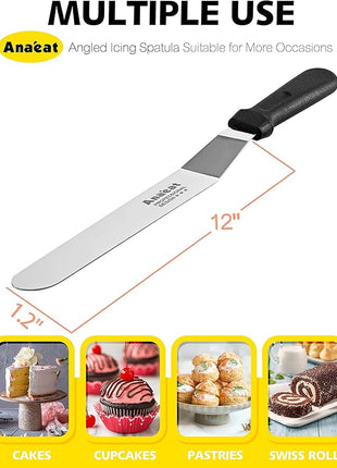 Anaeat Icing Spatula, Professional Cake Angled Offset Spatula with 12" Stainless Steel Blade - Thickened Frosting Knife with Durable Plastic Handle for Cake Decorating, Pastry & Baking