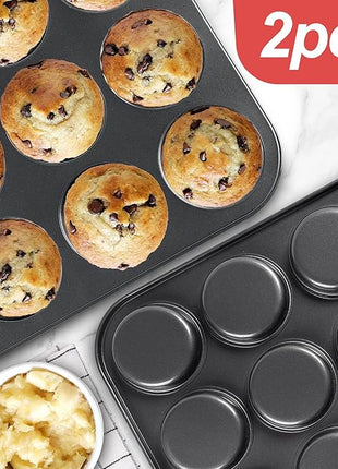 Muffin Top Pan 2 Pack Baking Pans Whoopie Pie Pan, Nonstick 3 Inch Yorkshire Pudding Pan for Pansuffin, Moon Pie, Cookies, Small Hamburger Bun