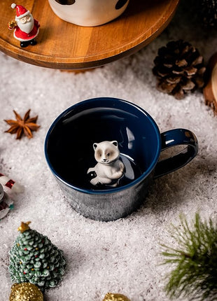 DIHOclub Racoon Ceramic Cup Hidden 3D Animal Inside Mug,Cute Cartoon Handmade Figurine Mugs,Holiday and Birthday Gift for Coffee Milk Tea Lovers,12 OZ(Dark Blue)