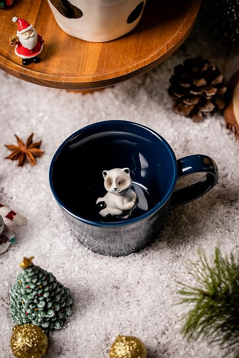 DIHOclub Racoon Ceramic Cup Hidden 3D Animal Inside Mug,Cute Cartoon Handmade Figurine Mugs,Holiday and Birthday Gift for Coffee Milk Tea Lovers,12 OZ(Dark Blue)