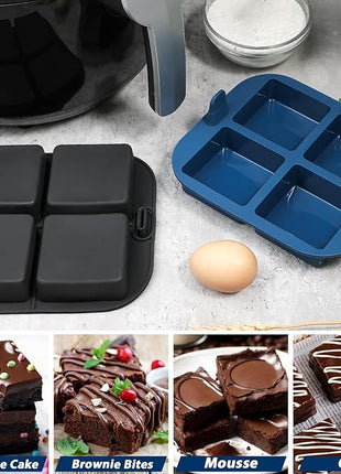 Webake Silicone Air Fryer Brownie Pan for Baking, Nonstick 2.6" Square Silicone Mold for S'mores, Cake Puck, Muffin, 4-Cavity Set of 2