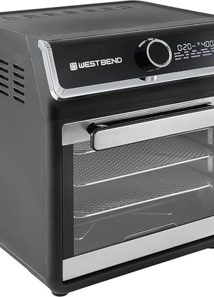 West Bend Air Fryer Oven 15-Quart Capacity with Digital Controls Easy-View Door and 16 Cooking Presets, Includes Eight Cooking Accessories, 1000-Watts, Black