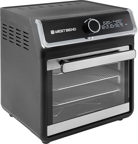 West Bend Air Fryer Oven 15-Quart Capacity with Digital Controls Easy-View Door and 16 Cooking Presets, Includes Eight Cooking Accessories, 1000-Watts, Black