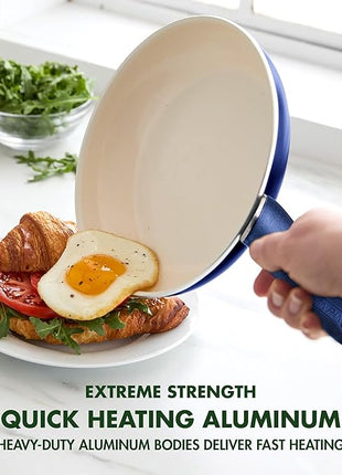 GreenPan Rio Healthy Ceramic Nonstick 8" Frying Pan Skillet and Silicone Spatula Set, Soft Grip Handle, Breaktfast Meal Set, PFAS-Free, Dishwasher Safe, Oven Safe, Oxford Blue