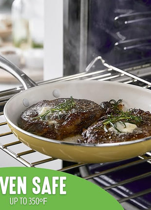 GreenLife Artisan Healthy Ceramic Nonstick, 8" and 10" Frying Pan Skillet Set, Stainless Steel Handle, PFAS-Free, Dishwasher Safe, Oven Safe, Yellow