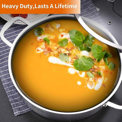 DELARLO Tri-Ply Stainless Steel 7QT Saute Pan 12 Inch Deep Frying Pan with lid Nonstick, Induction Compatible Chef Cooking Pan