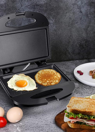 Aigostar Sandwich Maker with Non-stick Deep Grid Surface for Egg, Ham, Steaks Compact Electric Grill Tostadora de Pan Black, ETL Certificated, Roy
