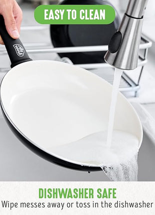 GreenLife Non Stick Fry Pan Set (7" & 10"), Non-Toxic PFAS-Free Ceramic Skillets, Dishwasher & Oven Safe, Egg Omelet Frying Pans, Stay- Cool Handles, Kitchen Home Cooking Essentials, Black and Cream