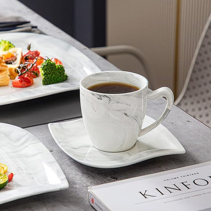 MALACASA Marble Grey Dinnerware Sets, 30-Piece Porcelain Dinnerware Set, Modern Plates and Bowls Set with Dinner Plate, Dessert Plate and Salad Pasta Bowl, Cup and Saucer, Service for 6, Series Elvira