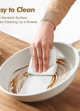 SENSARTE Nonstick Frying Pan Skillets, White Ceramic Coating Omelette Pans, Healthy Cookware Chef's Pan, PTFE & PFAS Free (8+9.5+11 Inch)