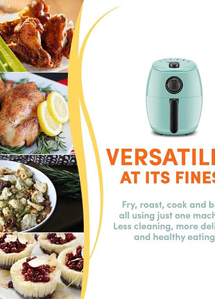 Elite Gourmet EAF-0201BL Personal Compact Space Saving Electric Hot Air Fryer Oil-Less Healthy Cooker, Timer & Temperature Controls, 1000W, 2.1 Quart, Mint