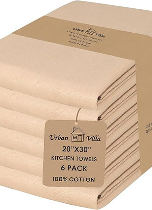 Urban Villa Kitchen Towels Solid Beige Towels Set of 6 20" X30” 100% Cotton Highly Absorbent Quick Drying Dish Cloths & Dish Towels Thanksgiving Fall Tea Towels with Hanging Loop Towels