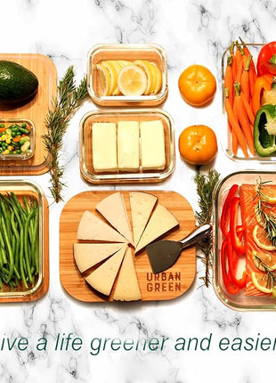 Urban Green Glass Food Storage Containers, XXLarge Size, 76oz/2260ml, 2 Pack - Bamboo Lids, Microwave & Freezer Safe, Meal Prep & Pantry Organization