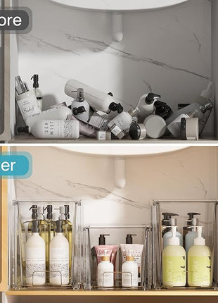 Vtopmart 2 Pack Clear Stackable Storage Drawers,9.7" High Plastic Organizers Bins for Skincare, Bathroom Supplies,Ideal for Cabinet,Undersink,Vanity,Kitchen,Pantry Organization