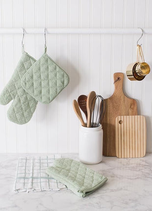 DII Basic Terry Collection 100% Cotton Quilted, Oven Mitt, Mint, 2 Piece