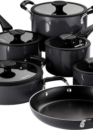 Tramontina Aluminum Non Stick 11-Piece Nesting Pots and Pans Set with Lids - Gray, Kitchen Nonstick Cookware Set, Dishwasher and Oven Safe