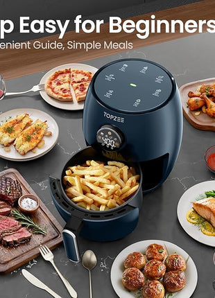Small Compact Air Fryer, 2.1QT, 4-in-1 Small Mini Airfryer, Bake, Roast, Reheat, 98% Less Oil, Adjustable Temperature Control w/ 60min Timer, Quiet, Nonstick & Dishwasher Safe, BPA-Free, Dark Blue