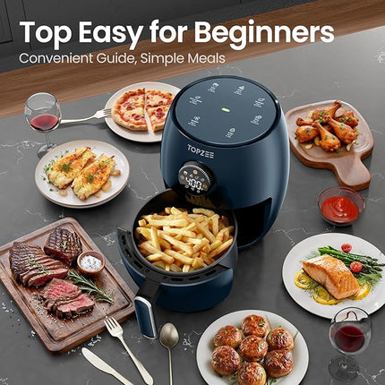 Small Compact Air Fryer, 2.1QT, 4-in-1 Small Mini Airfryer, Bake, Roast, Reheat, 98% Less Oil, Adjustable Temperature Control w/ 60min Timer, Quiet, Nonstick & Dishwasher Safe, BPA-Free, Dark Blue