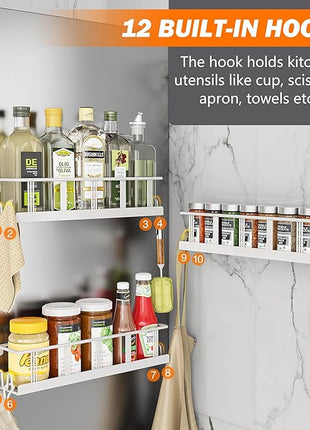 Spice Rack Wall Mounted 3 Pack, Space-Saving Spice Organizer for Spice Jars and Seasonings,Screw or Adhesive Hanging Spice Rack Organizer for Your Kitchen Cabinet,or Pantry Door White