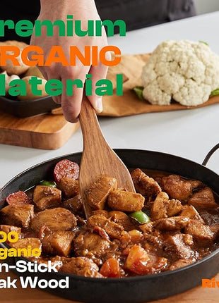 Riveira Teak Wooden Cooking Utensils Set of 3 Natural Teak Wooden Spoons & Spatula, Non-Toxic, Heat-Resistant, Scratch-Free for Non-Stick Cookware