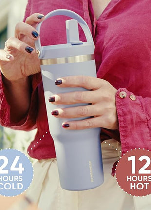 Hydrapeak Nomad 32 oz Tumbler with Handle and Straw Lid, Leakproof, Double Insulated, 32oz Cup, Stainless Steel (Powder Blue)