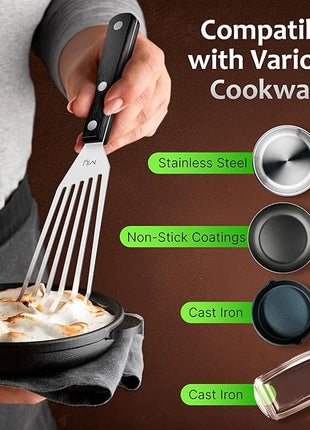 MIU Fish Spatula Stainless Steel, Flexible, Polished Metal, Corrosion Resistant, Kitchen Slotted Turner [Upgraded Version]