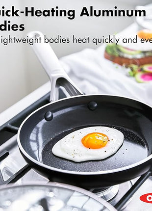 OXO Agility Series 10 Piece Cookware Pots and Pans Set, Ceramic Nonstick PFAS-Free, Induction, Skillets,Saucepans,Lids,Even Heating,Stainless Steel Handles,Chip-Free Rims,Dishwasher & Oven Safe,Black