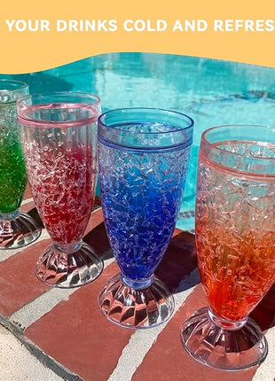 Lily's Home 12oz set of 4Insulated Double Wall Gel-Filled Acrylic Plastic Frosted Freezer Milkshake Glasses. Ideal for Root Beer Float, Smoothies and Ice Cream Soda