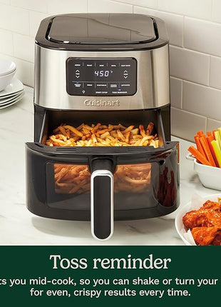 Cuisinart Air Fryer, 6-Quart Basket Large Fryer with 5 Cooking Functions to Roast, Bake, Broil, Air Fry and Keep Warm, 5 Airfryer Presets, Dishwasher-Safe Parts, AIR-200, Stainless Steel & Black
