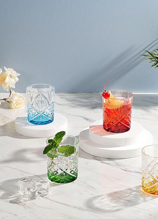 Godinger Whiskey Glasses, Old Fashioned Whiskey Glass for Cocktails, Scotch, Water Beverages - Dublin Crystal, Multi Color, Set of 4, 11oz