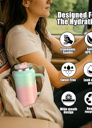 Hydraful 64 oz Tumbler with Handle and Straw - 100% Leak-Proof - Insulated Cup Reusable Stainless Steel Large Water Bottle Travel Mug for Gym, Hiking, and Camping - Gifts for Women Men Him Her