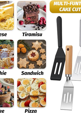 CHENGU 4 Pcs Mini Brownies Serving Spatula Stainless Steel Nonstick Serve Turner Cookie Slotted Spatula for Kitchen Cutting and Serving Desserts Small Frying Pan Cookie(3 Styles,4 Styles)