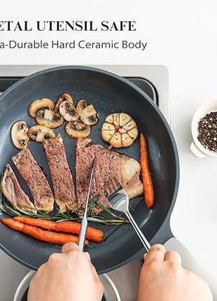 PRICUSIS Nonstick Ceramic Frying Pan, Skillet with Stay Cool Handle, Egg & Omelet & Chef's Pan, Induction Compatible & Oven Safe, Dishwasher Safe, PTFE PFAS & PFOA Free (8+12 Inch)