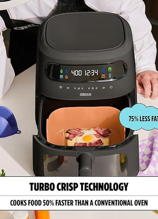 CRUX x Marshmello 8.0 QT Digital Air Fryer with TurboCrisp Technology, Touch Screen Temperature Control, Timer and Auto Shut-off, Fully Programmable, Silicone Liner Included, Black