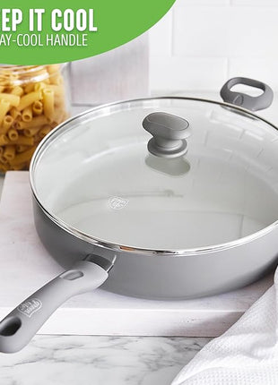 GreenLife Sandstone Healthy Ceramic Nonstick 5 Quart Saute Pan, PFAS-Free, Dishwasher Safe, Black