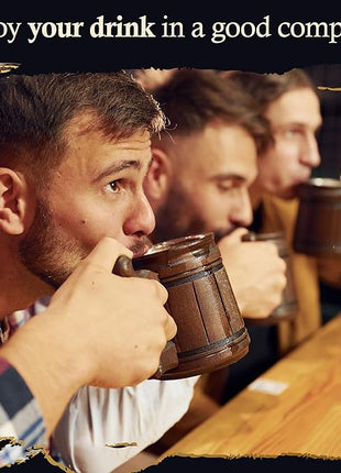 Set of 6 Beer Mug 10 OZ - Coffee Mug - Beer stein - Wooden beer mug - Stainless Steel Cup - Handmade Gifts for Men - Fathers Day, Christmas or Birthday Gift Idea - Men Mug - Classic Brown