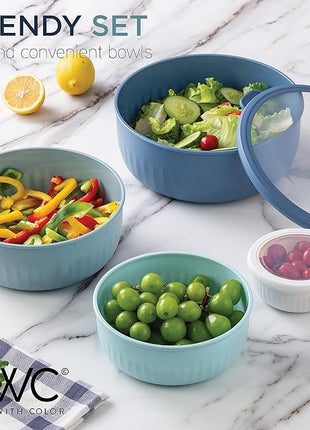 COOK WITH COLOR Prep Bowls with Lids- Wide and Deep Nesting Plastic Small Mixing Bowl Set with Lids, 12 Piece Set - Wide Bowls, Blue