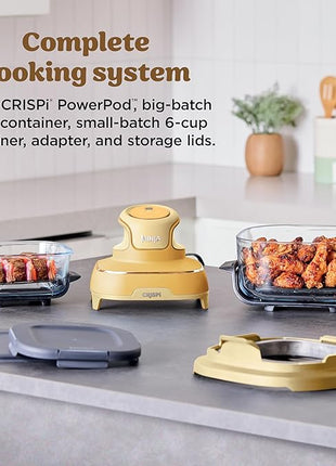 Ninja | Air Fryer | Crispi 4-in-1 Portable Cooking System | 4QT & 6 Cup Glass Containers, Crisper Plates & Storage Lids Included | Microwave, Freezer & Dishwasher Safe | Ginger Snap | FN101GD