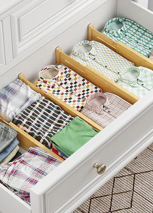 BAMEOS 4 pcs 3" High Bamboo Drawer Dividers Adjustable Drawer Organizer Expandable Drawer Organization Utensil Organizers for Kitchen Dresser Bathroom Bedroom and Office