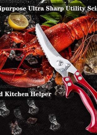 Heavy Duty Kitchen Shears by ANDONG, Kitchen Scissors,Stainless Steel Poultry Shears Heavy Duty Professional, Red