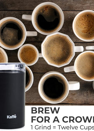 Kaffe One-Touch Coffee Grinder Electric w/Cleaning Brush (3 oz) - Coffee Grinders for Home Use - Up to 12 Cups of Coffee per Grind - Easy On/Off Coffee Bean Grinder - Matte Black