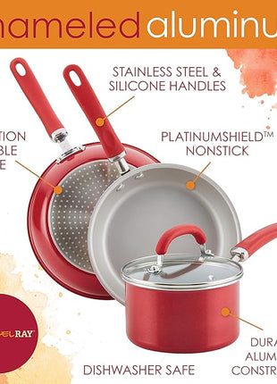 Rachael Ray Create Delicious Nonstick Cookware Pots and Pans Set, 13 Piece, Red Shimmer