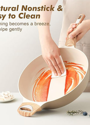 SENSARTE Ceramic Nonstick Frying Pan Skillet with Lid, 10.5 Inch Deep Frying Pan, 3.8 Qt Saute Pan, Induction Pan, Healthy Non Toxic Cooking Pan with Helper Handle, PFOA PFAS PTFE Free