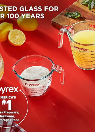 Pyrex Essentials (2-Pack) Glass Measuring Cups Set, (1 & 2 Cup) Measuring Cups For Prepping, Baking and Cooking, Preheated Oven, Dishwasher, Freezer, and Microwave Safe
