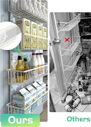 Over The Door Pantry Organizer, Pantry Organization and Storage, 8-Tier Deep Baskets Hanging Heavy-Duty Metal, Wall Spice Rack Seasoning Shelves for Home & Kitchen, Laundry Room Bathroom, White