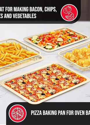 Bakken-Swiss Crisper Tray - 2-Piece Set – White Marble, Non-Stick Basket Design for Healthier Cooking in Regular Ovens - Achieve Perfectly Crispy Chips, Bacon and More